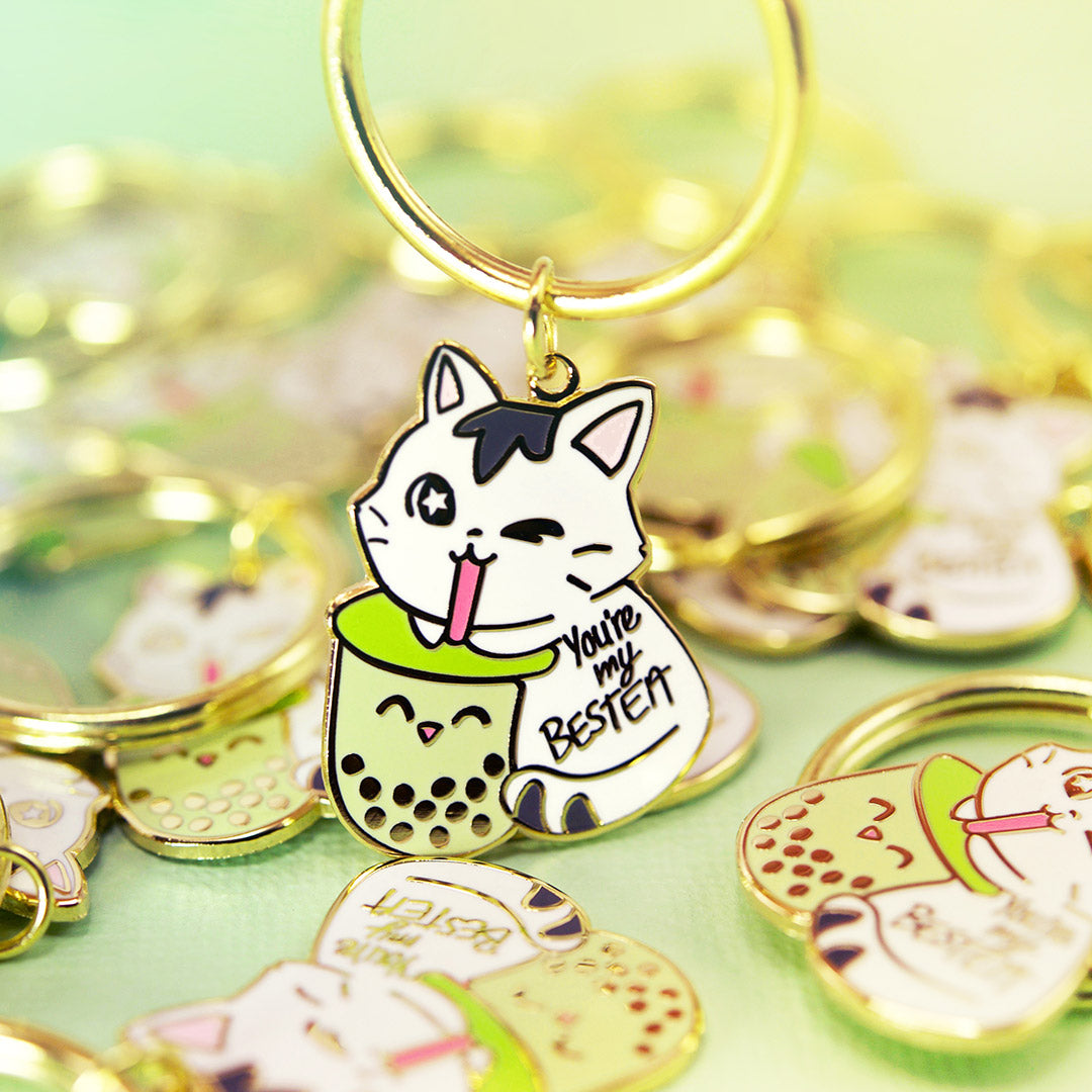 You're My Bestea Boba Cat Enamel Keychain (Matcha Green Tea Special Edition)  Flair Fighter   