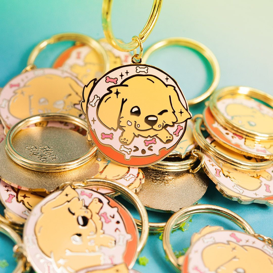 Golden Retriever Donut Enamel Keychain  Flair Fighter   