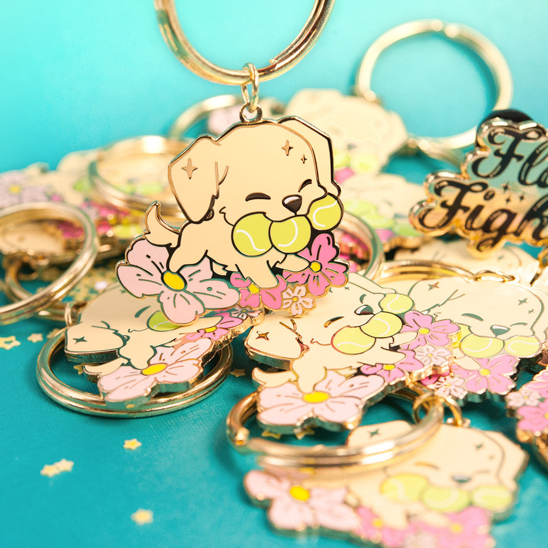 Golden Retriever Tennis Balls Enamel Keychain  Flair Fighter   