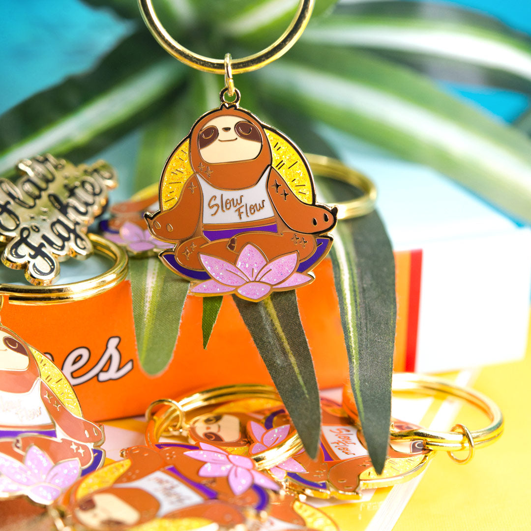 Slow Flow Yoga Meditation Sloth Enamel Keychain  Flair Fighter   