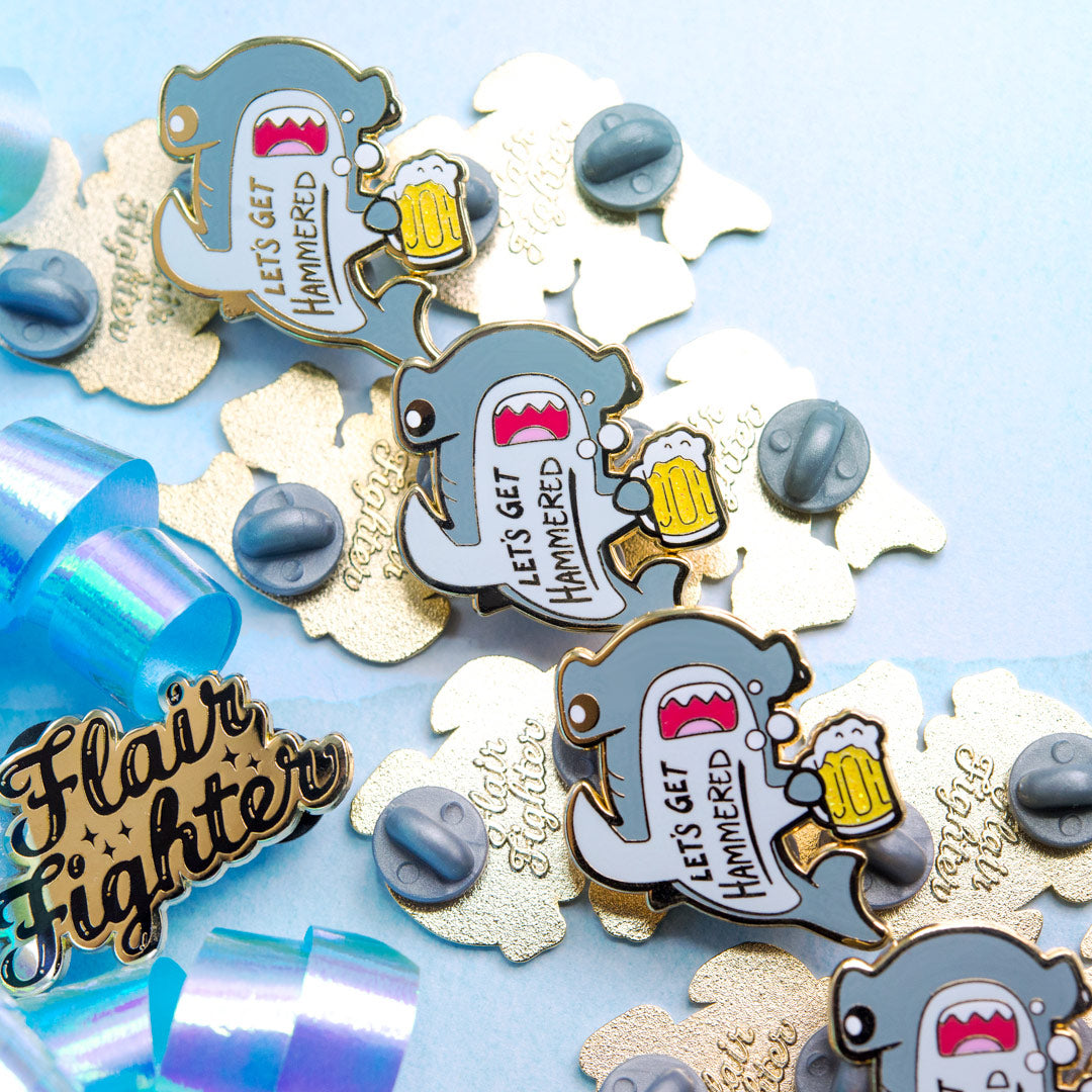 Let's Get Hammered Hammerhead Shark Enamel Pin (Gray Variant) Brooches & Lapel Pins Flair Fighter   