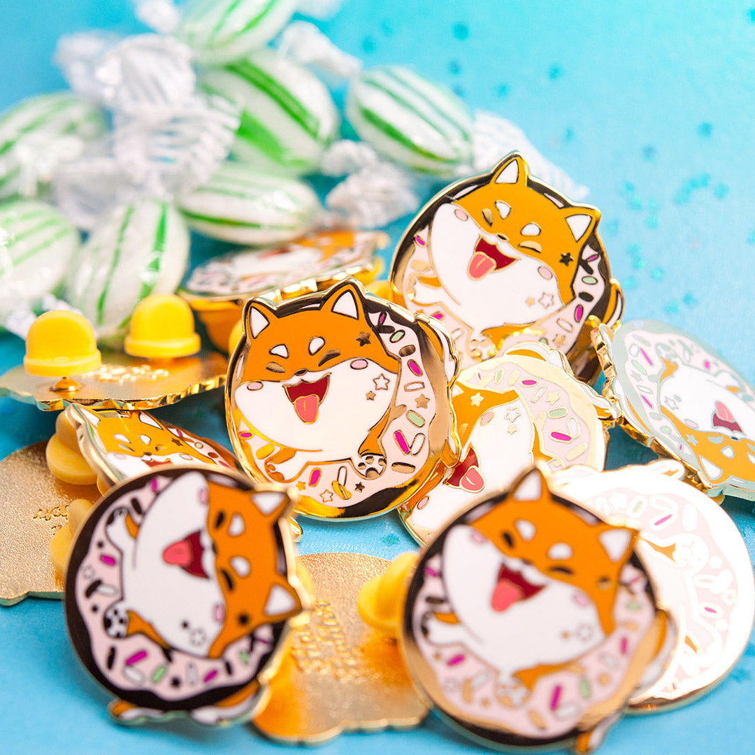 Red Shiba Inu Donut Enamel Pin Brooches & Lapel Pins Flair Fighter   