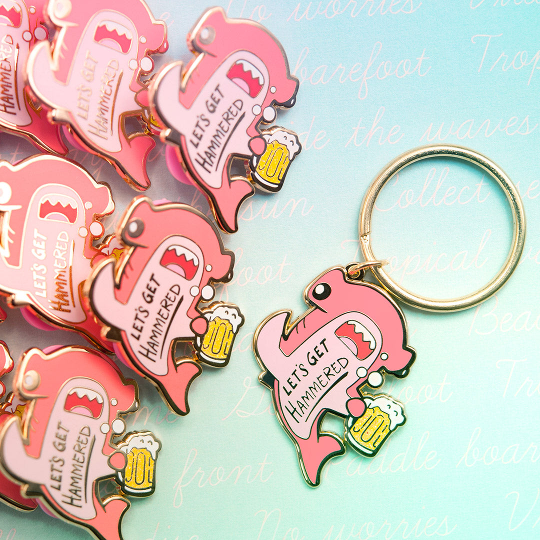 Let's Get Hammered Hammerhead Shark Enamel Keychain (Pink Variant) Keychains Flair Fighter   