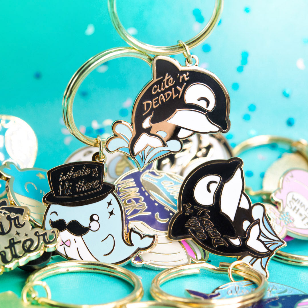 "Cute n Deadly" Orca Killer Whale Enamel Keychain  Flair Fighter   