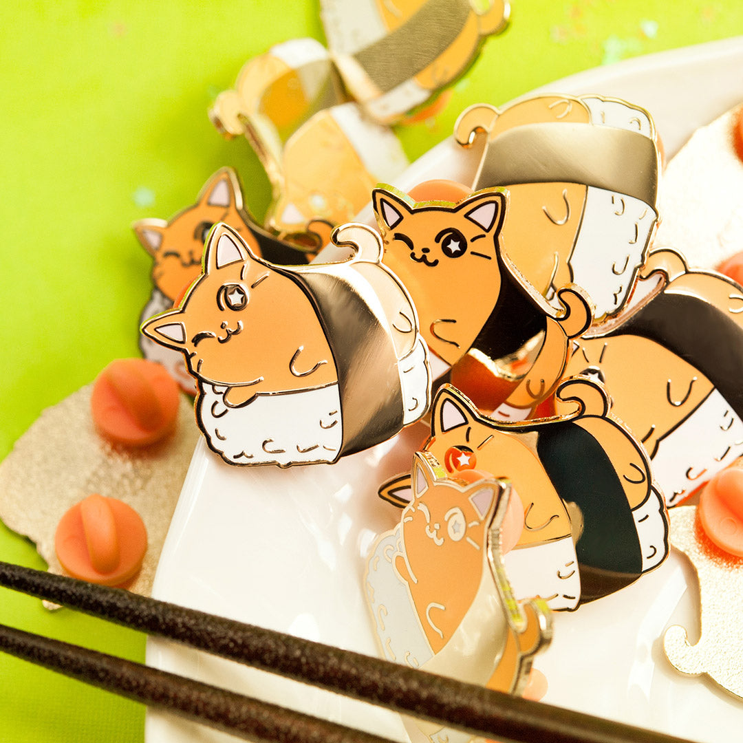 Salmon Sushi Cat Enamel Pin Brooches & Lapel Pins Flair Fighter   