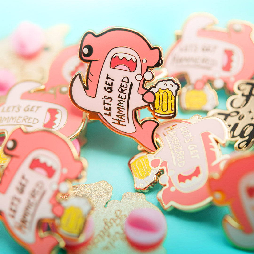 Let's Get Hammered Hammerhead Shark Enamel Pin (Pink Variant) Brooches & Lapel Pins Flair Fighter   