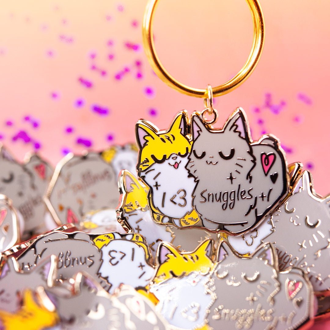 I Heart Snuggles (Manx Cat & American Bobtail Cat) Keychain  Flair Fighter   