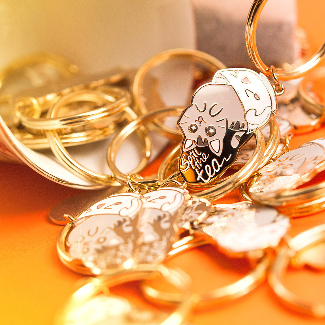 Spill the Tea Cat Enamel Keychain  Flair Fighter   