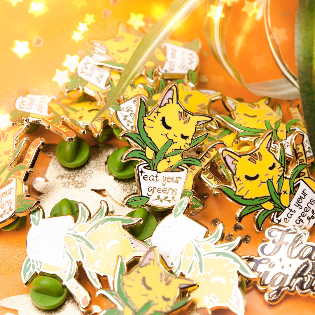 Eat Your Greens (Orange Tabby Cat) Enamel Pin Brooches & Lapel Pins Flair Fighter   