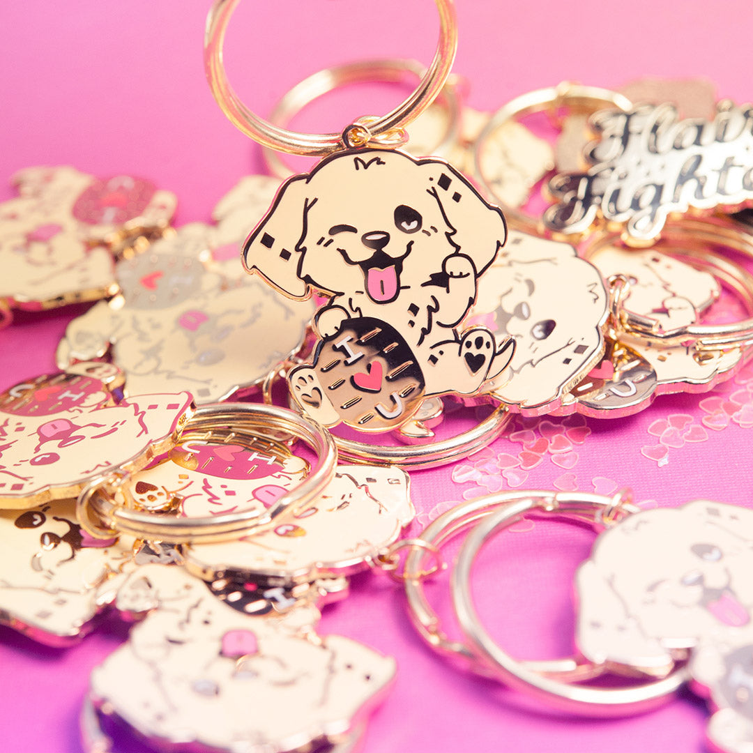 "I Love U" Lucky Golden Retriever Enamel Keychain  Flair Fighter   