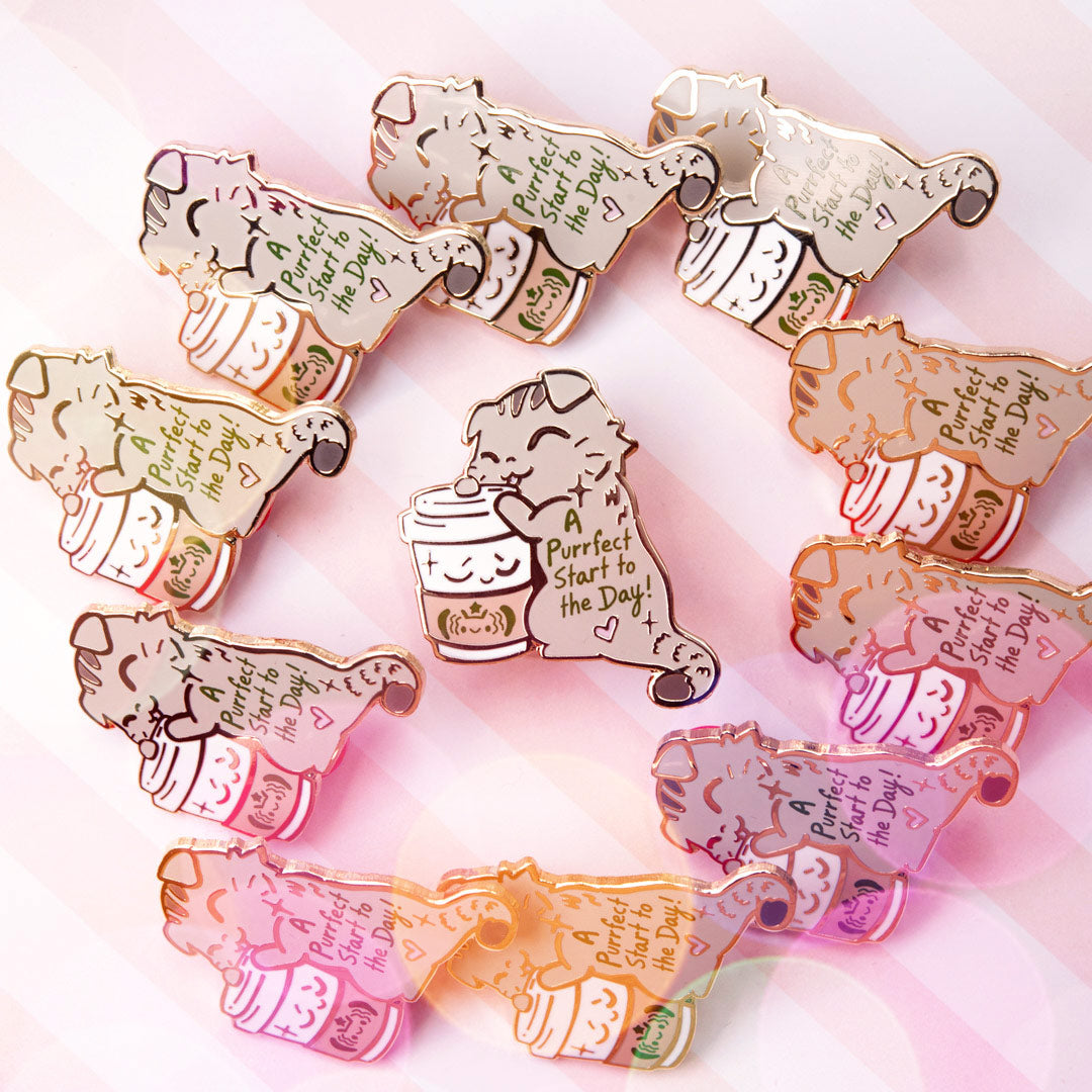 A Purrfect Start To The Day S*Bucks Version (Scottish Fold Cat) Enamel Pin Brooches & Lapel Pins Flair Fighter   