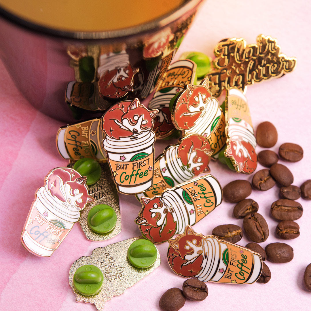 "But First Coffee" Husky Enamel Pin Brooches & Lapel Pins Flair Fighter   