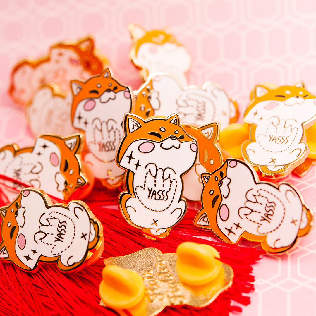 Red Shiba Inu Belly Rub "Yasss" Enamel Pin Brooches & Lapel Pins Flair Fighter   