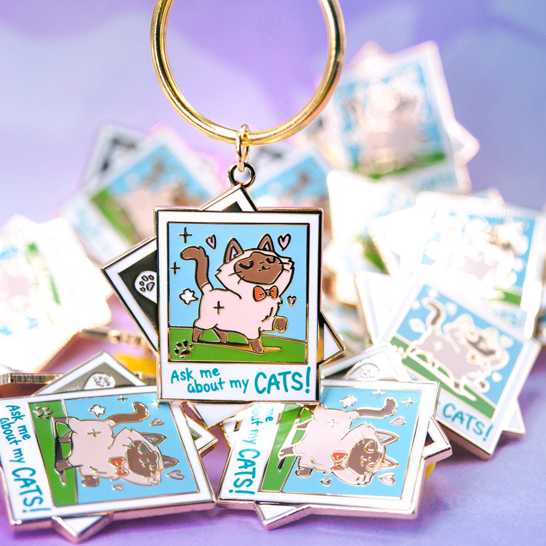 Ask Me About My Cats! (Tonkinese Cat) Keychain  Flair Fighter   