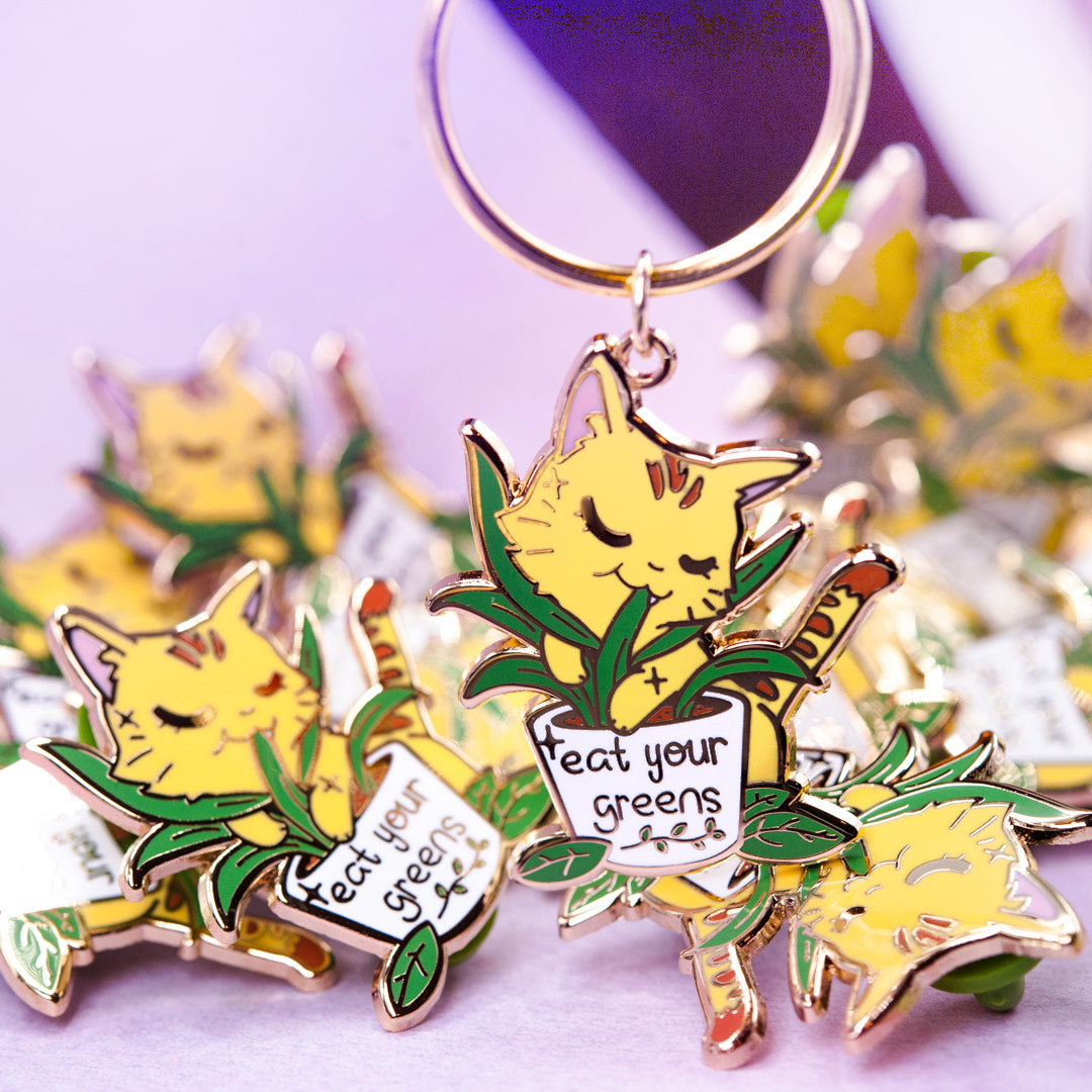 Eat Your Greens (Orange Tabby Cat) Keychain  Flair Fighter   