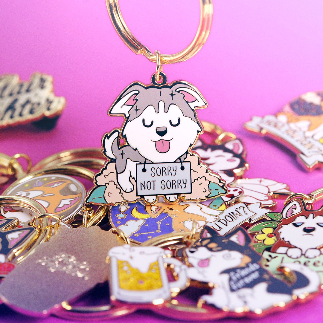 "Sorry Not Sorry" Husky Enamel Keychain  Flair Fighter   