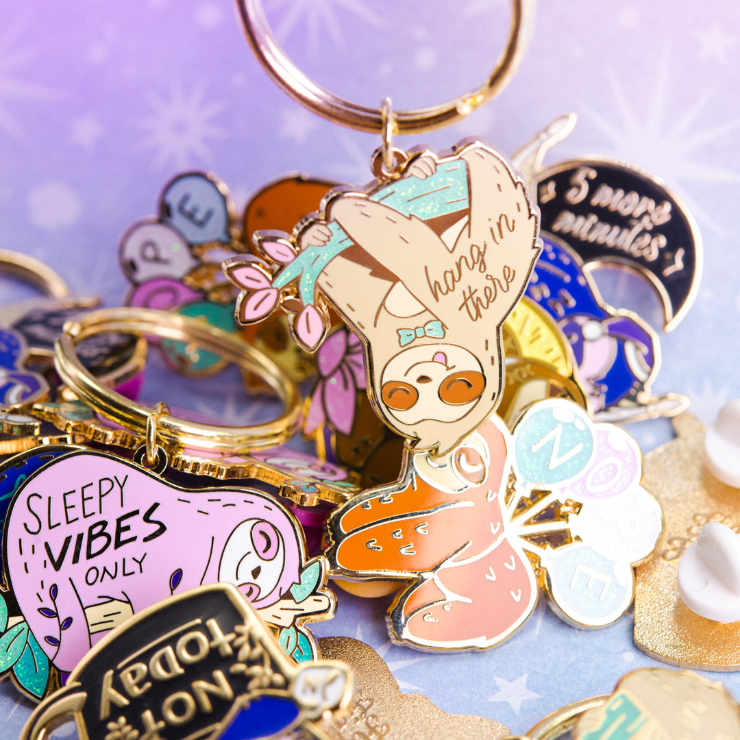 Hang in There Upside Down Sloth Enamel Keychain  Flair Fighter   