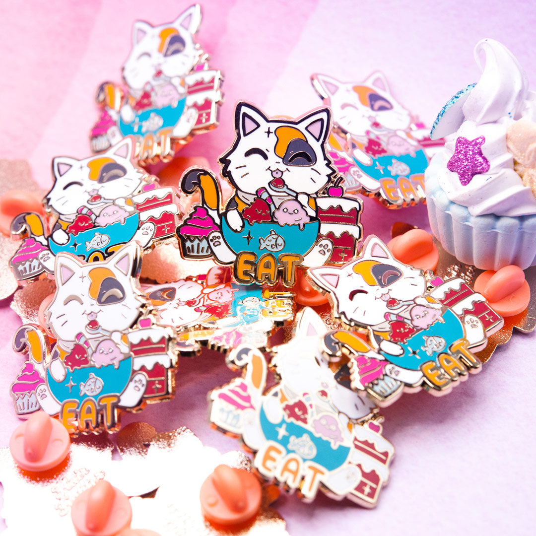 EAT (Calico Cat) Enamel Pin Brooches & Lapel Pins Flair Fighter   