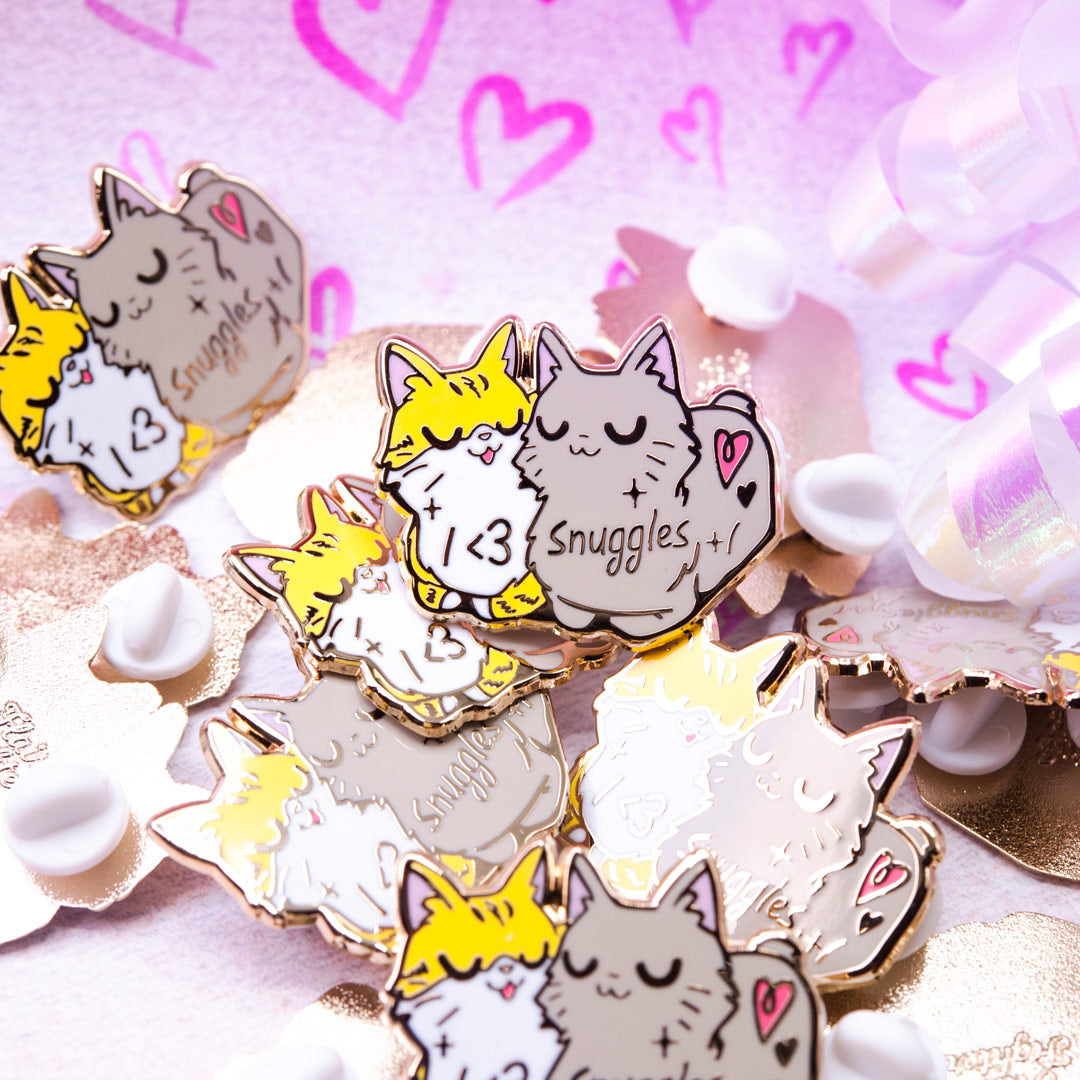 I Heart Snuggles (Manx Cat & American Bobtail Cat) Enamel Pin Brooches & Lapel Pins Flair Fighter   
