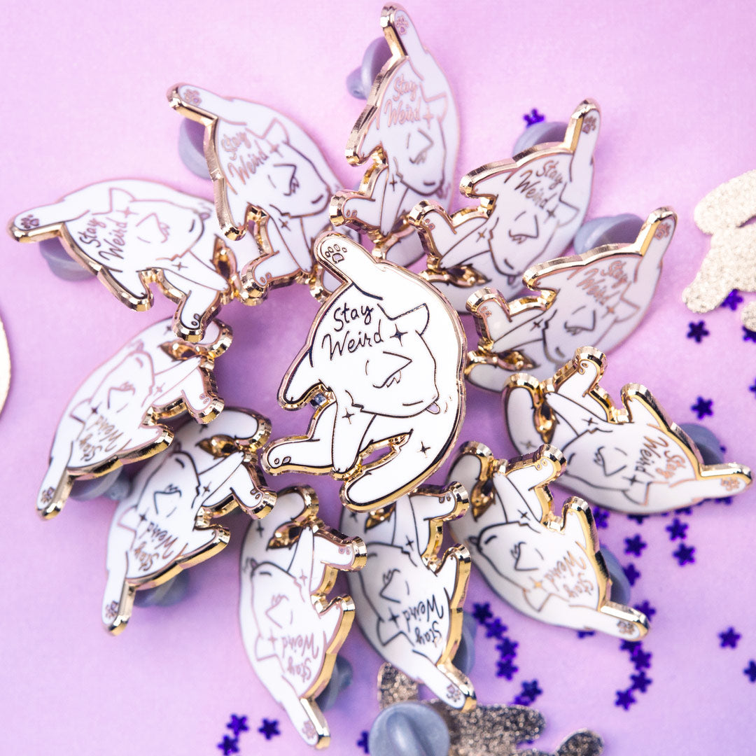 Stay Weird (White Burmilla Cat) Enamel Pin Brooches & Lapel Pins Flair Fighter   