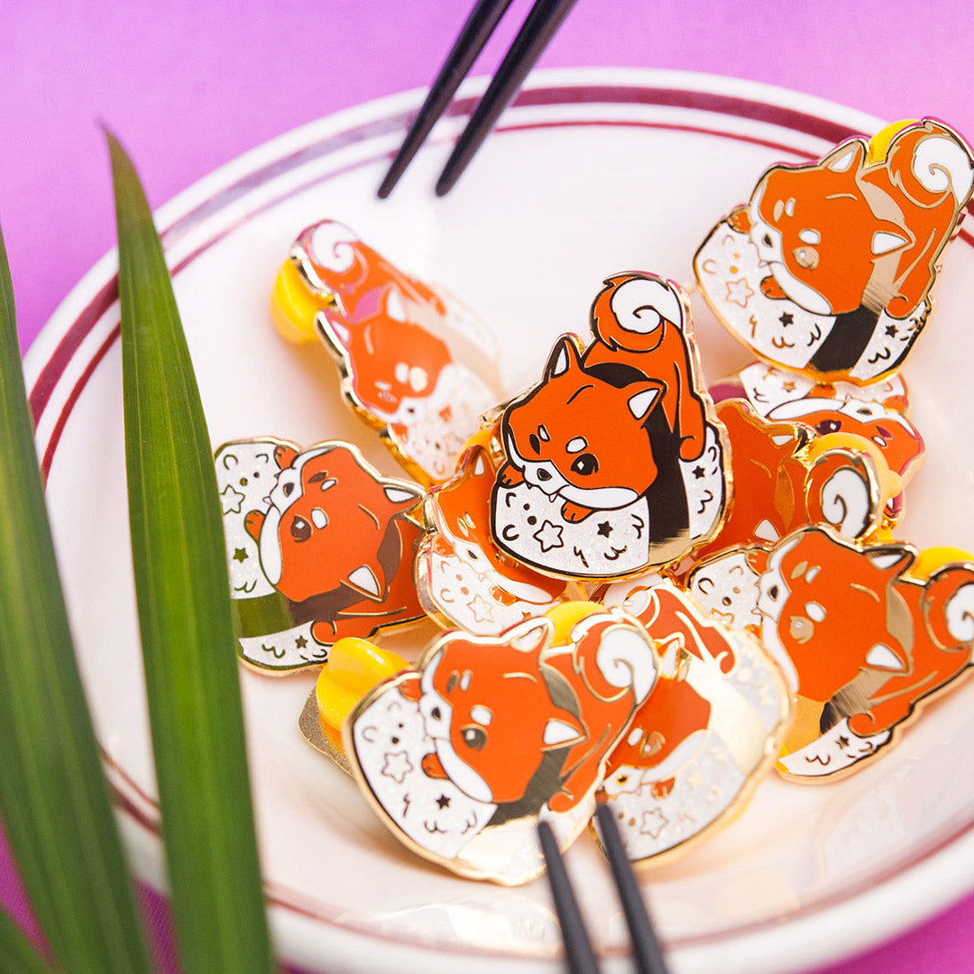 Red Shiba Inu Sushi Enamel Pin Brooches & Lapel Pins Flair Fighter   