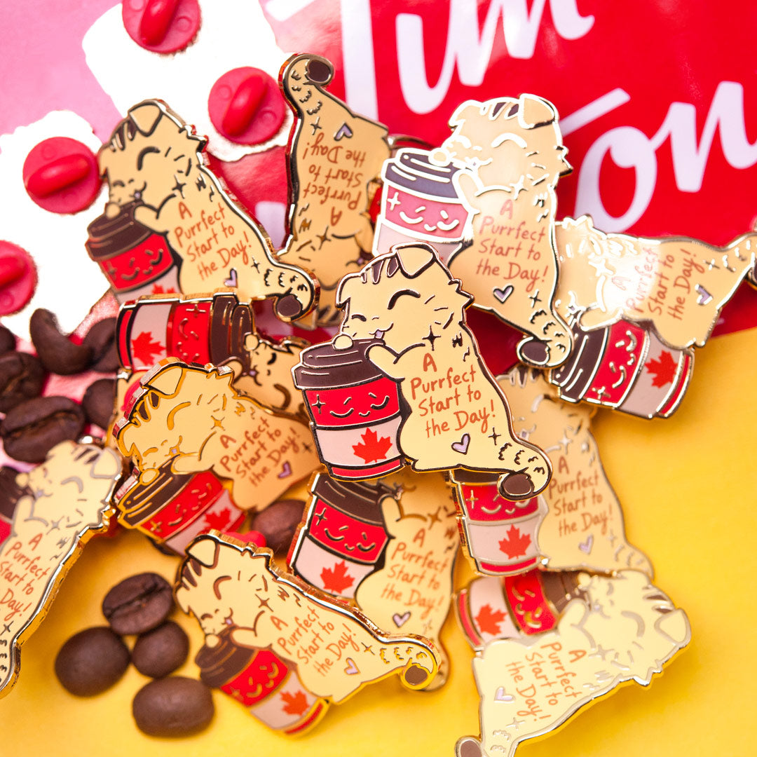 A Purrfect Start To The Day Timmies Version (Scottish Fold Cat) Enamel Pin Brooches & Lapel Pins Flair Fighter   