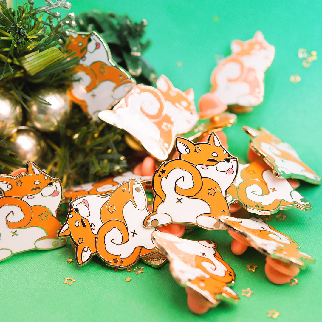 Red Shiba Inu Sploot Enamel Pin Brooches & Lapel Pins Flair Fighter   