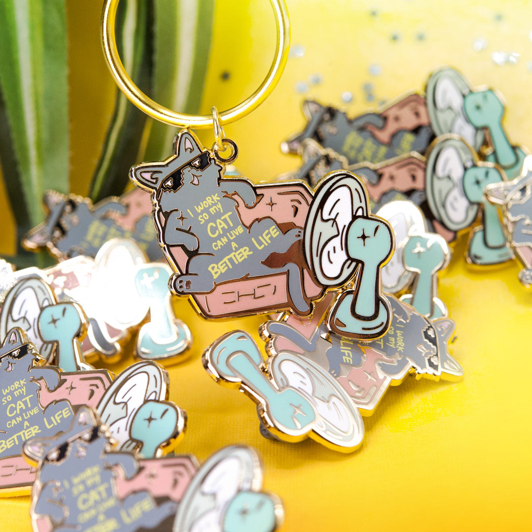 I Work So My Cat Can Live A Better Life (Korat Cat) Keychain  Flair Fighter   