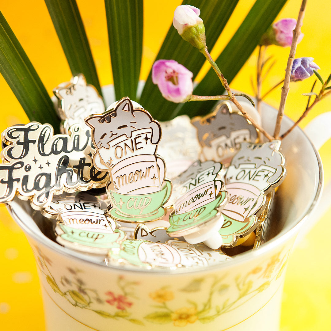 One Meowr Cup Cat Enamel Pin Brooches & Lapel Pins Flair Fighter   