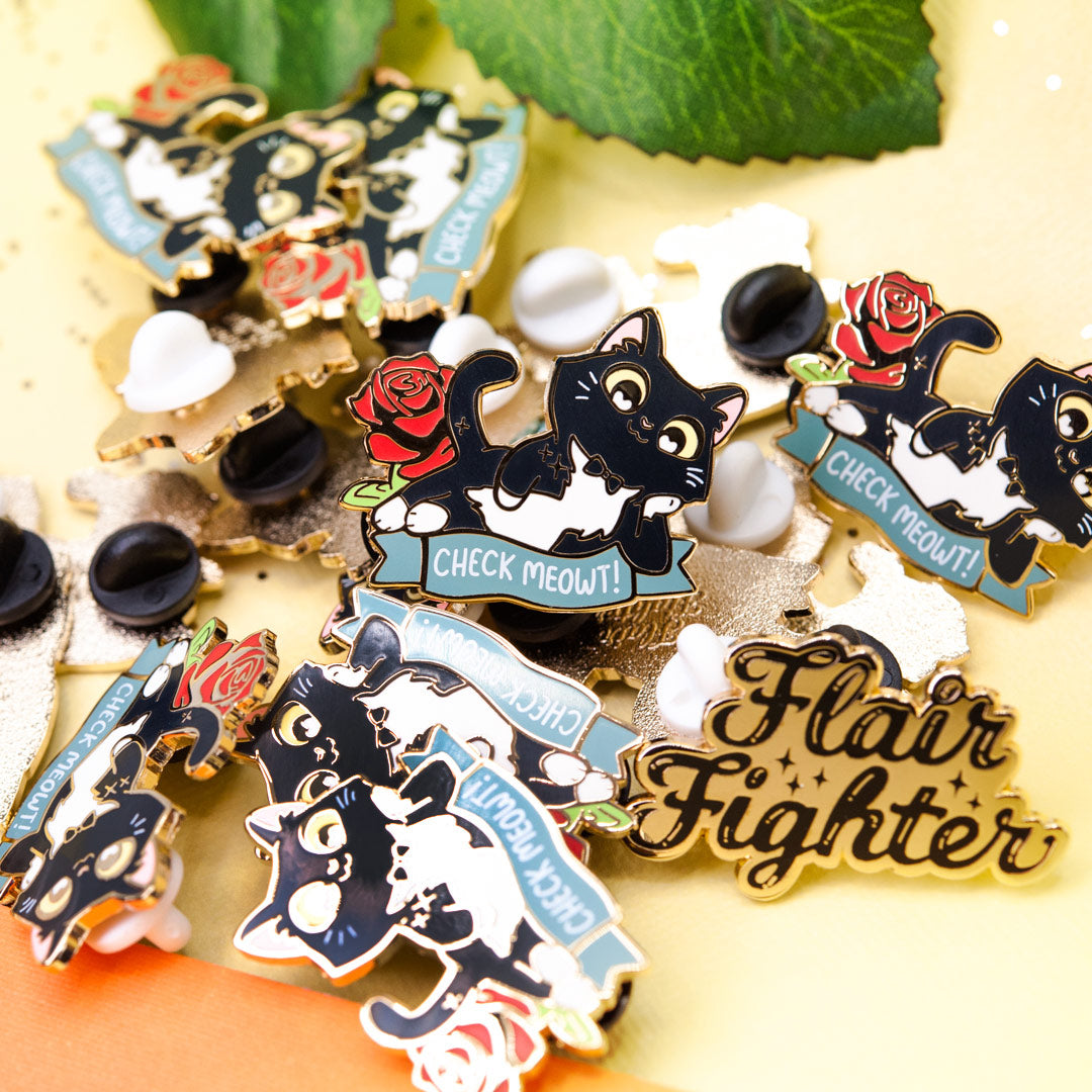 Check Meowt (Tuxedo Cat) Enamel Pin Brooches & Lapel Pins Flair Fighter   