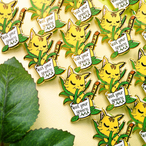 Eat Your Greens (Orange Tabby Cat) Enamel Pin + Keychain + Vinyl Sticker BUNDLE [3 PCS]  Flair Fighter   