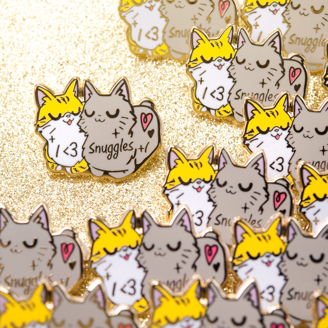 I Heart Snuggles (Manx Cat & American Bobtail Cat) Enamel Pin Brooches & Lapel Pins Flair Fighter   