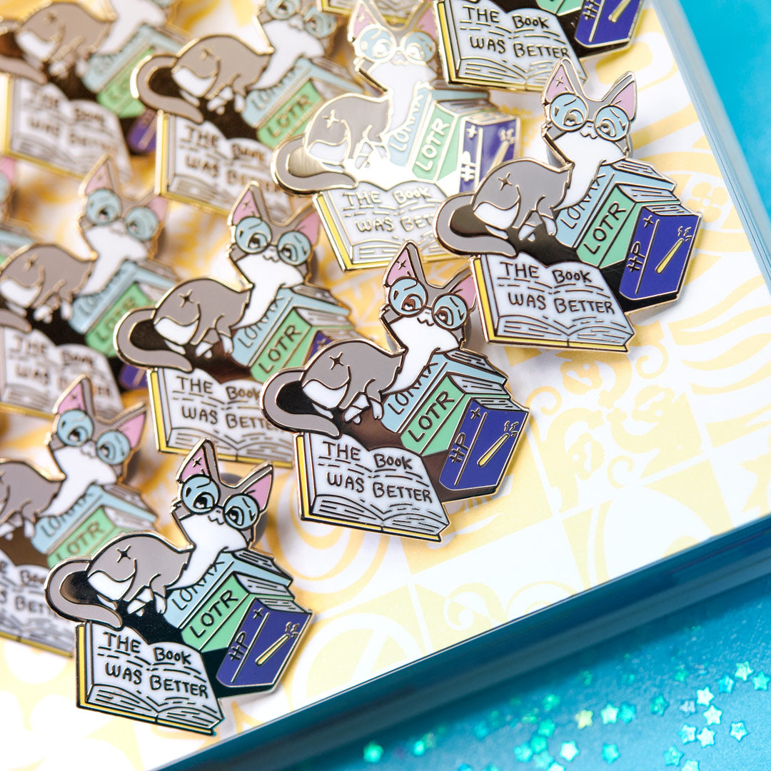 The Book Was Better (Cornish Rex Cat) Enamel Pin Brooches & Lapel Pins Flair Fighter   