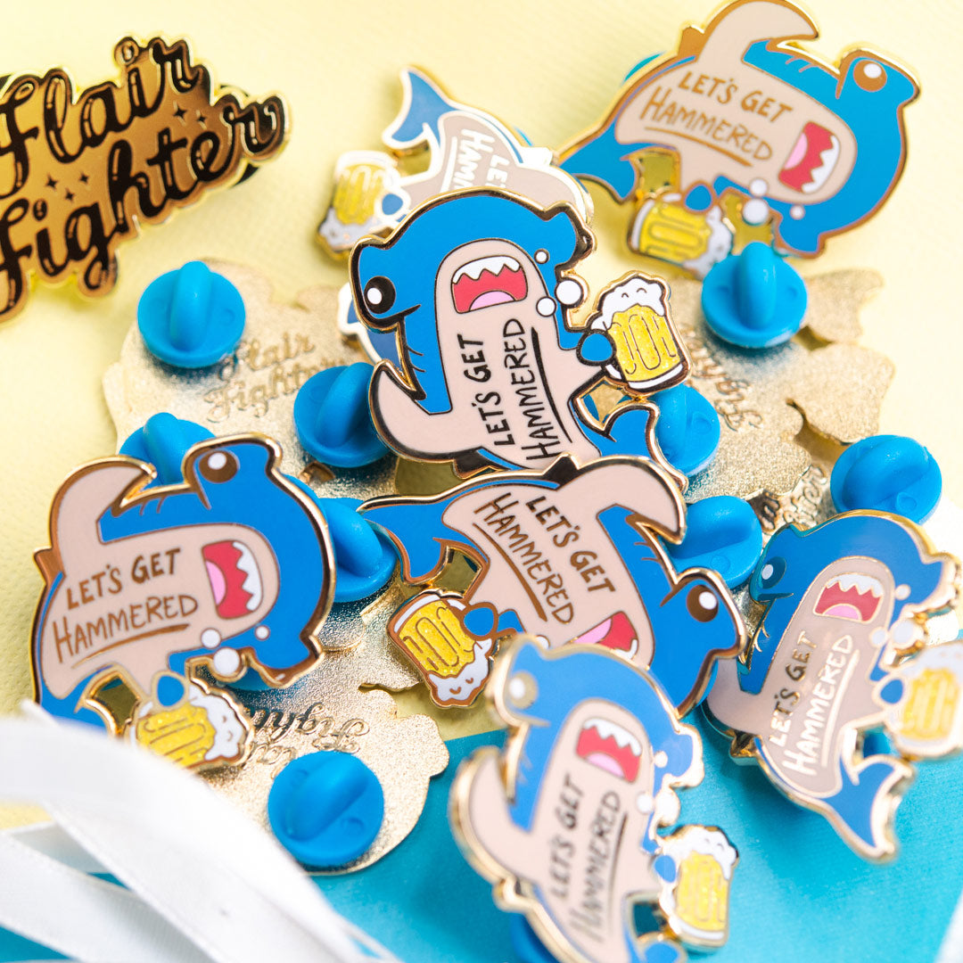 Let's Get Hammered Hammerhead Shark Enamel Pin (Blue Variant) Brooches & Lapel Pins Flair Fighter   