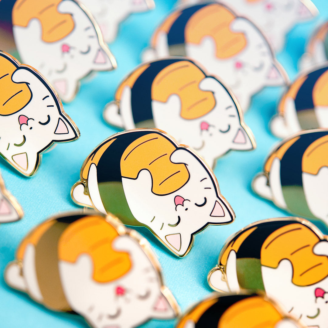 Upside Down Salmon Sushi Cat Enamel Pin Brooches & Lapel Pins Flair Fighter   