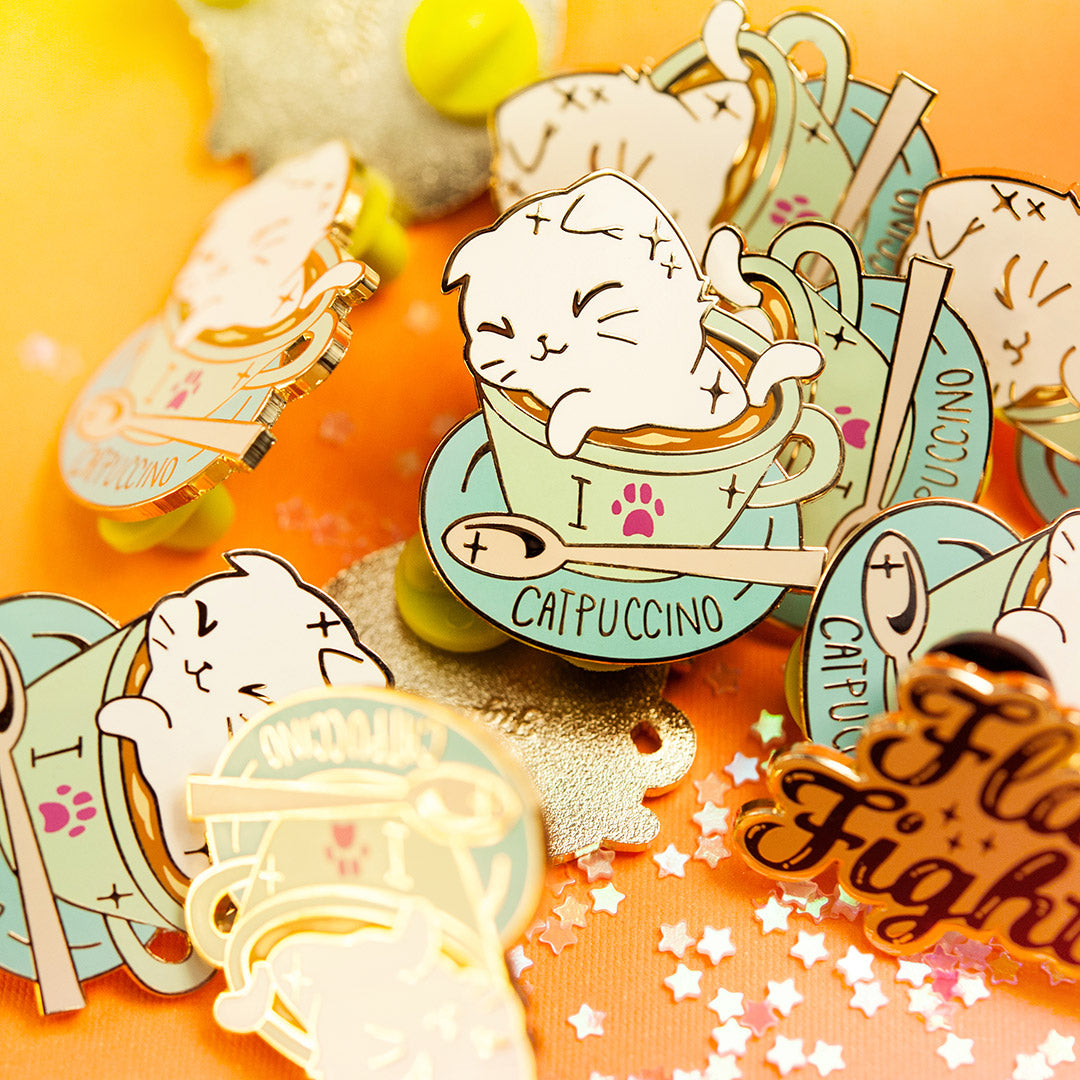 I Love Catpuccino Coffee Cat Enamel Pin Brooches & Lapel Pins Flair Fighter   