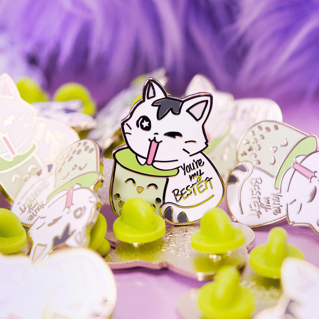 You're My Bestea Boba Cat Enamel Pin (Matcha Green Tea Special Edition) Brooches & Lapel Pins Flair Fighter   