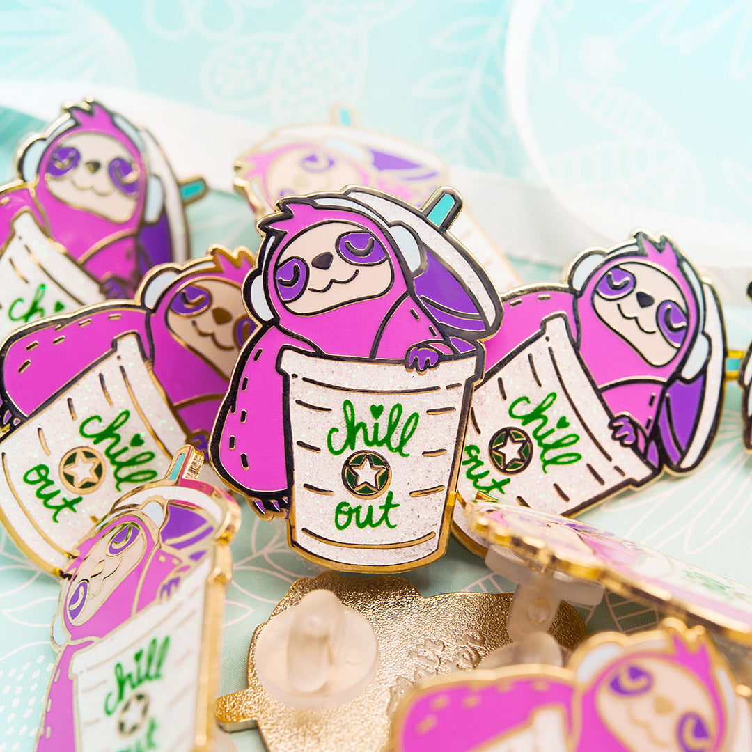 Chill Out Sloth Coffee Enamel Pin Brooches & Lapel Pins Flair Fighter   