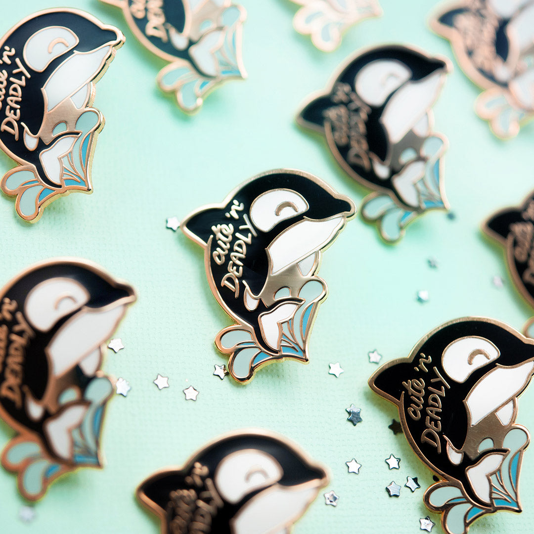 "Cute n Deadly" Orca Killer Whale Enamel Pin Brooches & Lapel Pins Flair Fighter   