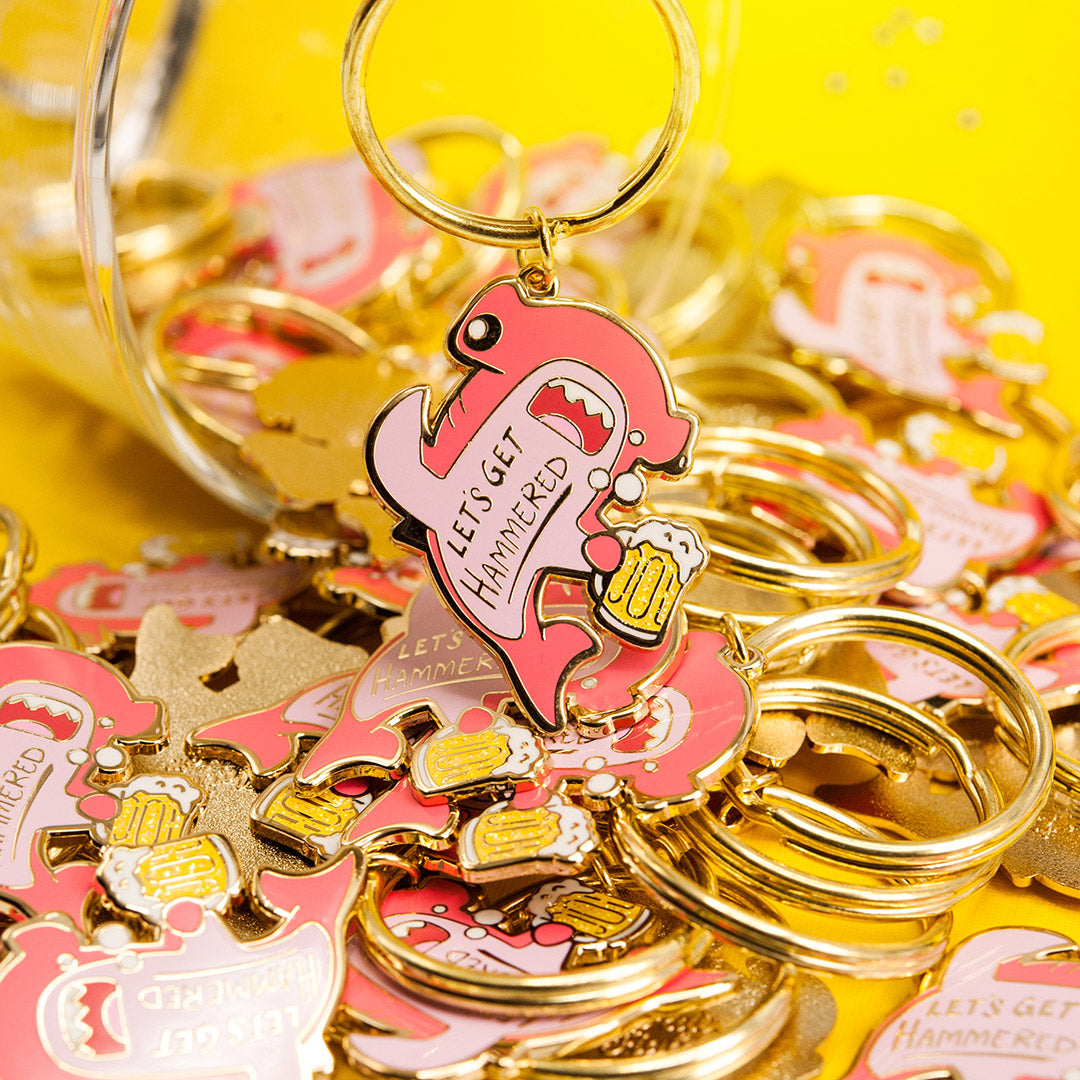 Let's Get Hammered Hammerhead Shark Enamel Keychain (Pink Variant) Keychains Flair Fighter   