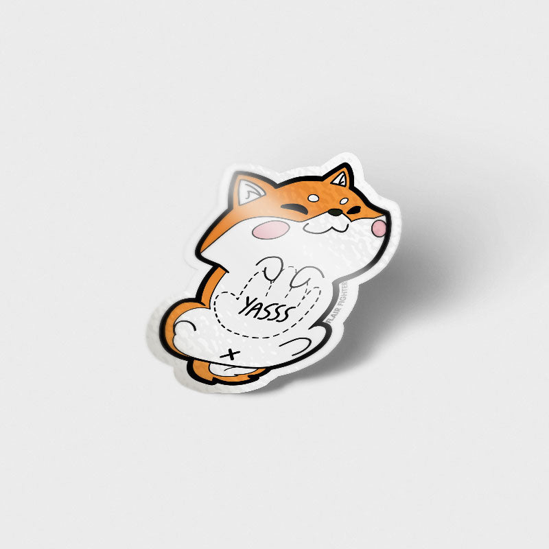 Red Shiba Inu Belly Rub "Yasss" Vinyl Sticker Decorative Stickers Flair Fighter   