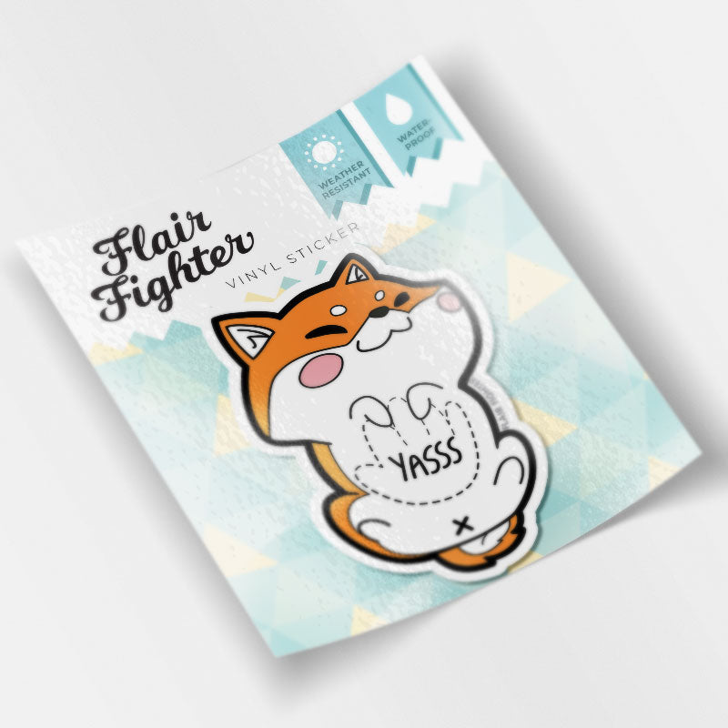 Red Shiba Inu Belly Rub "Yasss" Vinyl Sticker Decorative Stickers Flair Fighter   