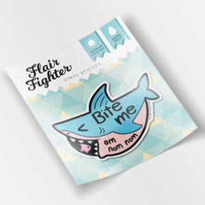 Bite Me "om nom nom" Shark Vinyl Sticker Decorative Stickers Flair Fighter   