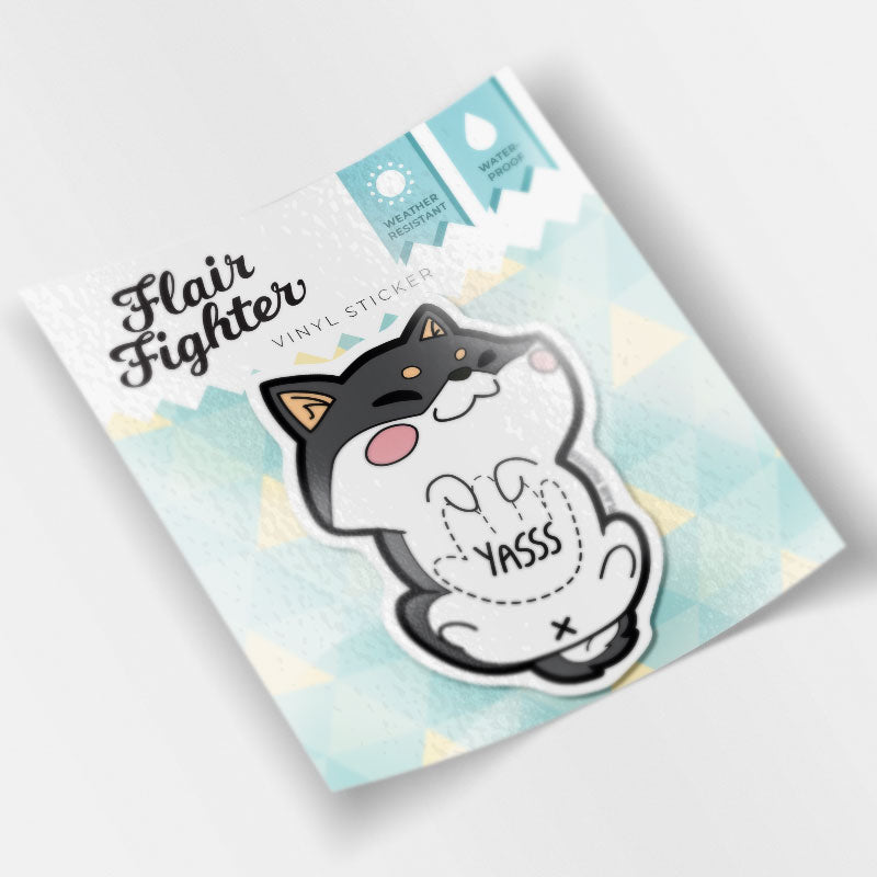 Black & Tan Shiba Inu Belly Rub "Yasss" Vinyl Sticker Decorative Stickers Flair Fighter   