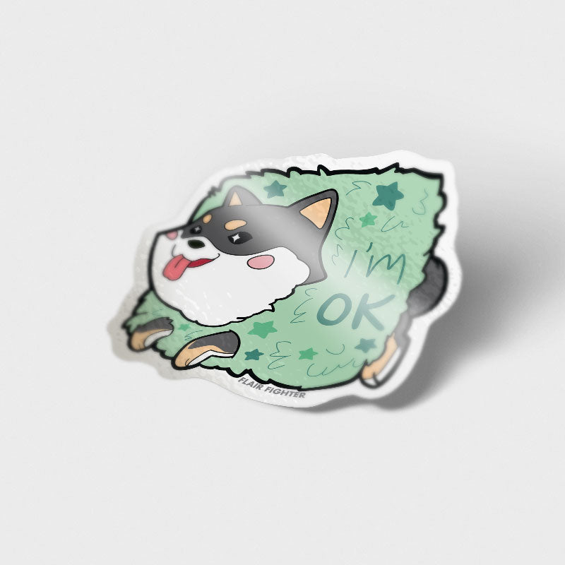 Black & Tan Shiba Inu Stuck in Bush "I'm OK" Vinyl Sticker Decorative Stickers Flair Fighter   