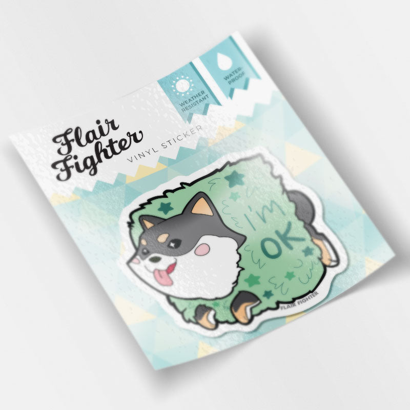 Black & Tan Shiba Inu Stuck in Bush "I'm OK" Vinyl Sticker Decorative Stickers Flair Fighter   