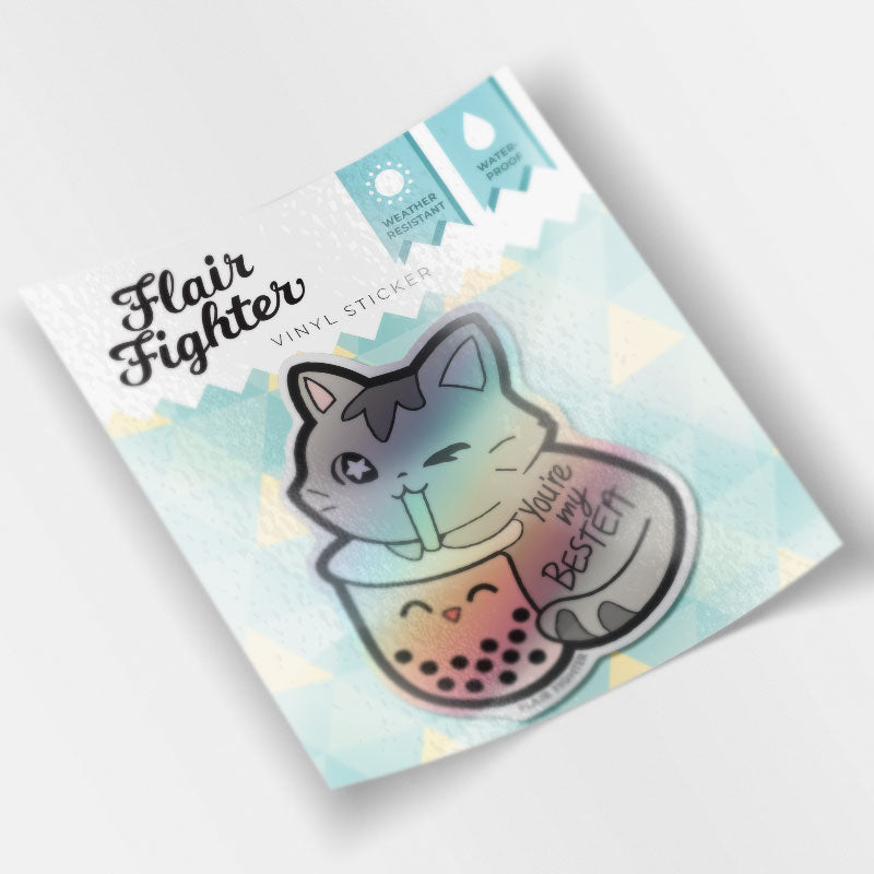 You're My Bestea Boba Cat Holographic Vinyl Sticker Decorative Stickers Flair Fighter   