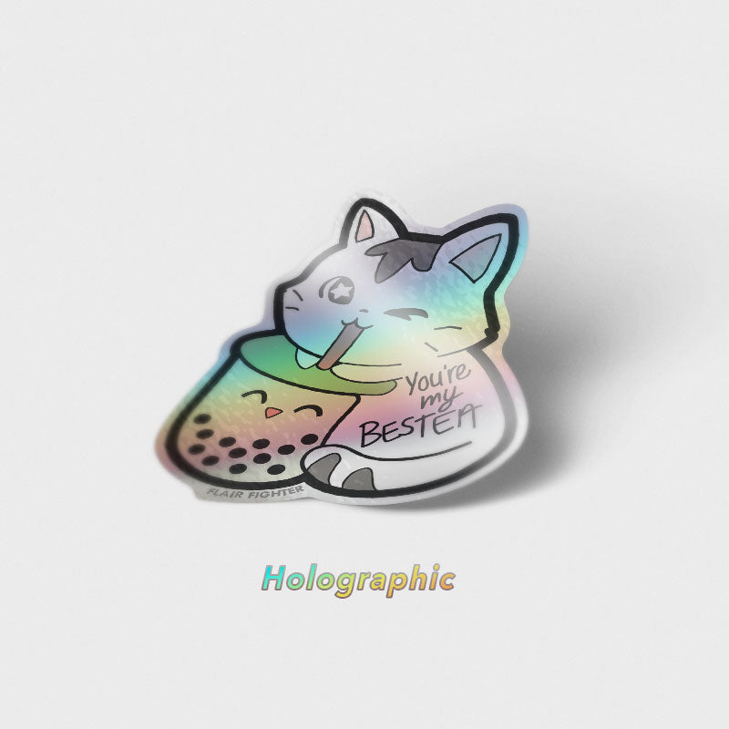 You're My Bestea Boba Cat Holographic Vinyl Sticker (Matcha Green Tea Special Edition) Decorative Stickers Flair Fighter   