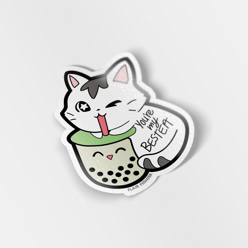 You're My Bestea Boba Cat Vinyl Sticker (Matcha Green Tea Special Edition) Decorative Stickers Flair Fighter   