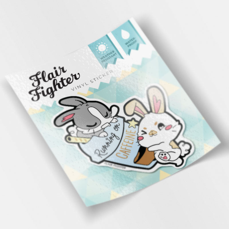 Running on Caffeine Bunnies Vinyl Sticker Decorative Stickers Flair Fighter   
